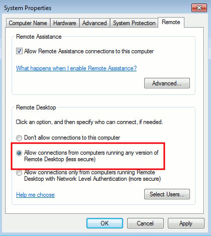 Open Remote Desktop Windows 7